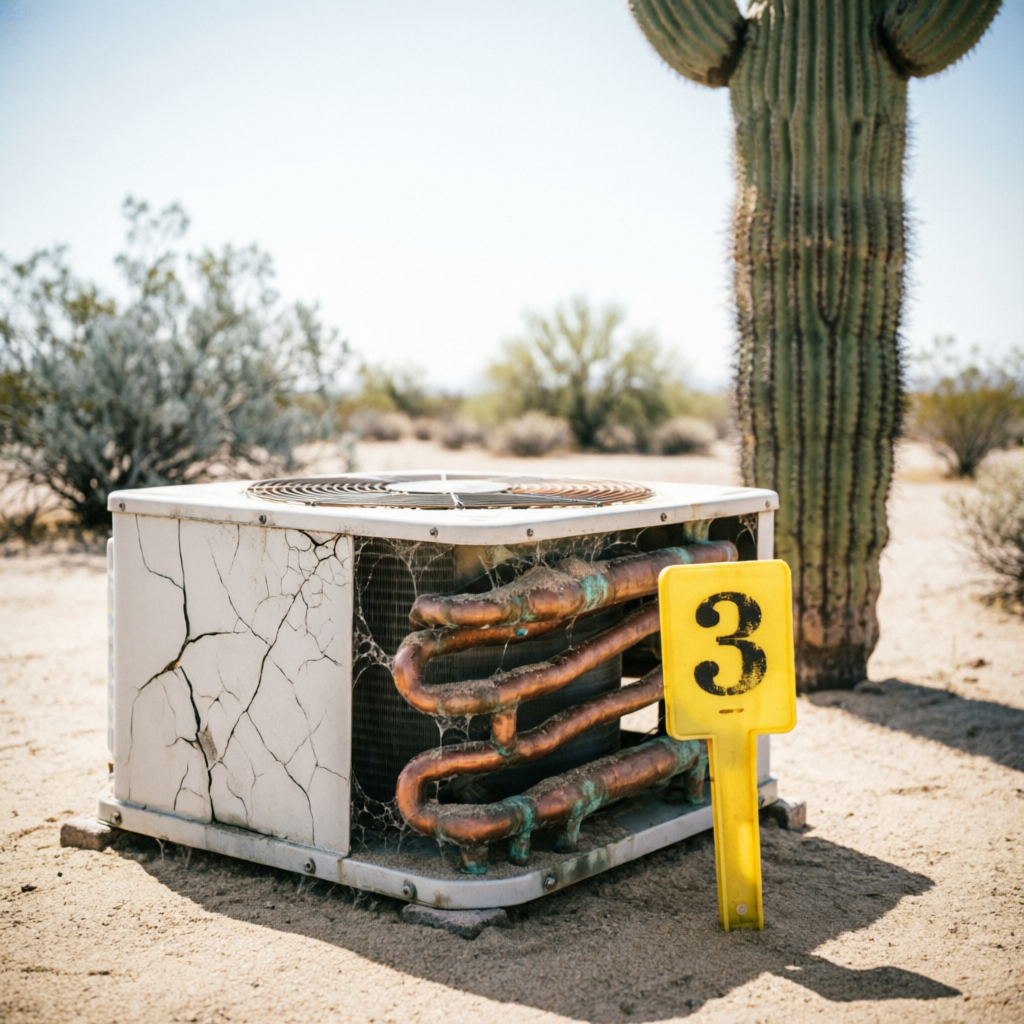 Broken HVAC unit in Phoenix desert heat